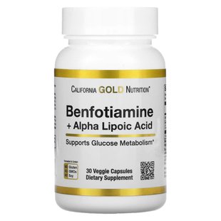 Бенфотиамин и альфа-липоевая кислота California Gold Nutrition (Benfotiamine + Alpha Lipoic Acid) 30 вегетарианских капсул купить в Киеве и Украине