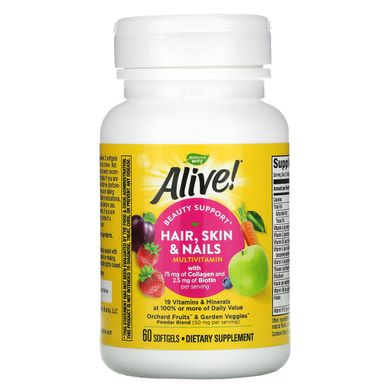 Alive, Мультивітаміни для волосся, шкіри і нігтів, зі смаком полуниці, Nature's Way, 60 капсул