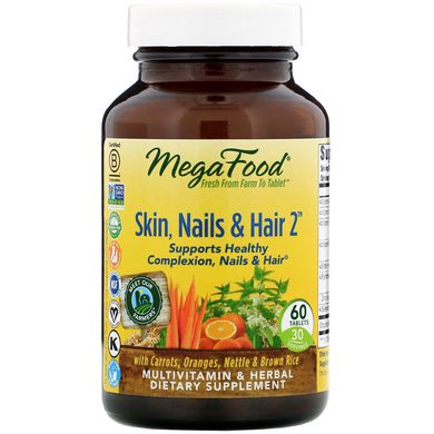 Вітаміни для волосся, шкіри і нігтів 2 MegaFood (Skin, Nails & Hair 2) 60 таблеток