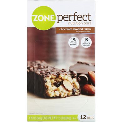 Батончики з шоколадом мигдалем і родзинками ZonePerfect (Chocolate) 12 бат.
