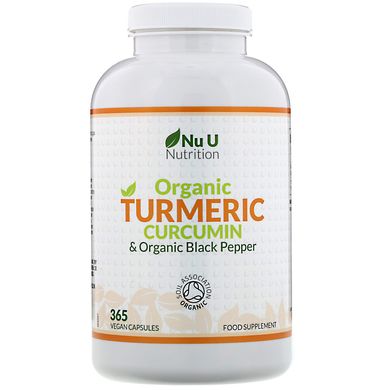 Органічний куркумін і органічний чорний перець, Organic Turmeric Curcumin,Organic Black Pepper, Nu U Nutrition, 365 вегетаріанських капсул