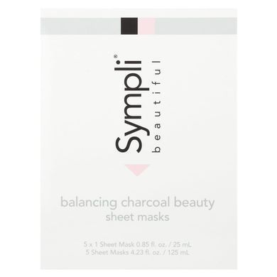 Sympli Beautiful, Balancing Charcoal Beauty Sheet Masks, 5 Sheet Masks, 0.85 fl oz (25 ml) Each купить в Киеве и Украине