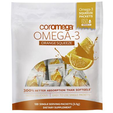 Омега-3 Coromega (Omega-3) 650 мг 120 пакетиків зі смаком апельсина
