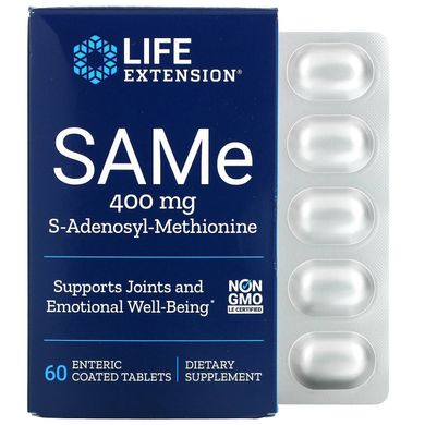 SAMe, S-аденозил-метионін, SAM-e, Life Extension, 400 мг, 60 таблеток