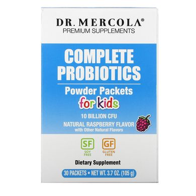 Пробіотики для дітей Dr. Mercola (Complete Probiotics Powder Packets for Kids) 10 млрд КУО 30 пакетиків зі смаком малини