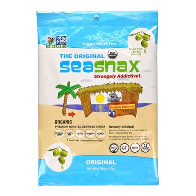 Смажена закуска з морських водоростей SeaSnax (Organic Roasted Seaweed Wrapz Original) 5 аркушів
