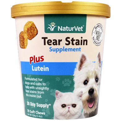 Для видалення слізних плям у кішок і собак + лютеїн, жувальні таблетки, NaturVet, 54 унції (154 г)