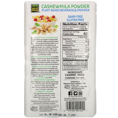 Сухе молоко з кешью, Cashewmilk Powder, Edward & Sons, 100 г