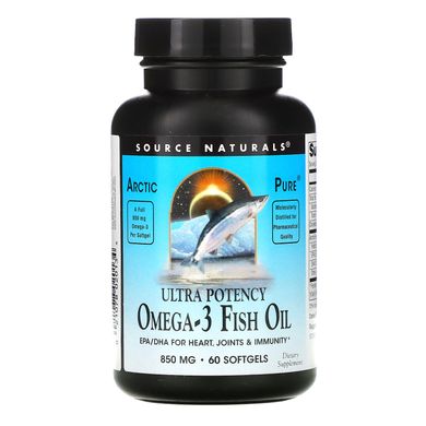 Арктичний риб'ячий жир з Омега-3, ArcticPure Omega-3 Fish Oil, Source Naturals, 850 мг, 60 желатинових капсул