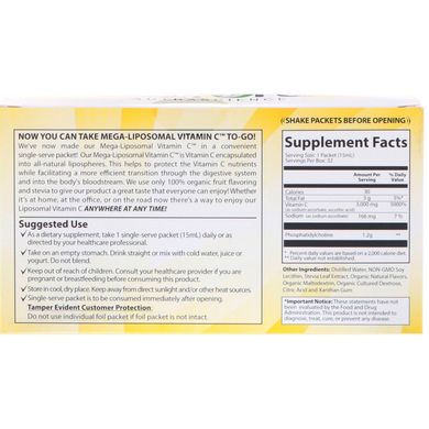 Ліпосомальний вітамін С, Mega-Liposomal Vitamin C, Aurora Nutrascience, 3000 мг, 32 порційних пакетика з рідиною, 0,5 р унц (15 мл) кожен