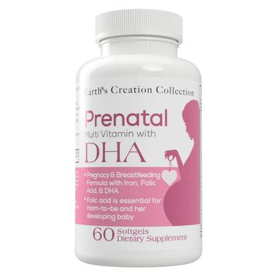 Пренатальні мультивітаміни з ДГК Earth Creation (Prenatal Plus DHA) 60 капсул