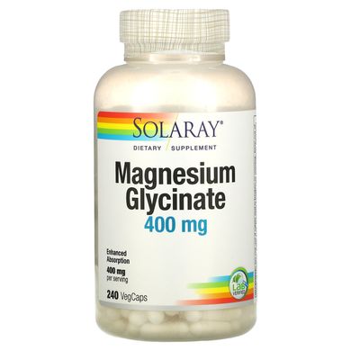 Гліцинат магнію, Magnesium Glycinate, Solaray, 400 мг, 240 вегетаріанських капсул