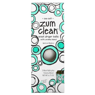 ZUM, Zum Clean, кульки для сушіння вовни із сумішшю ароматів, морською сіллю, 4 штуки