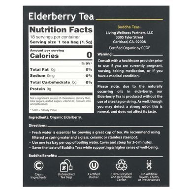 Buddha Teas, Organic Herbal Tea, Elderflower, 18 tea bags, 0.95 ounces (27 g)
