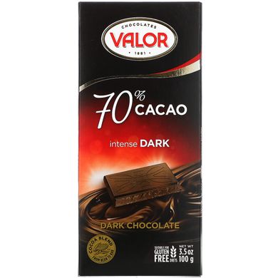 Інтенсивний темний шоколад, 70% какао, Valor, 100 г