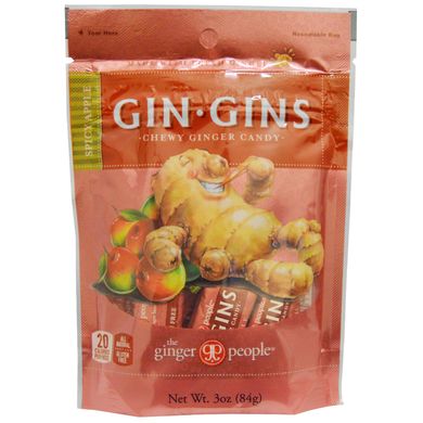 Gin · Gins, жувальний імбирне печиво, пряне яблуко, The Ginger People, 3 унції (84 г)