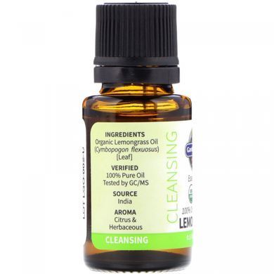 100% органіка і чистота, ефірні олії, очищення, лемонграсс, 100% Organic,Pure, Essential Oils, Cleansing, Lemongrass, Garden of Life, 15 мл