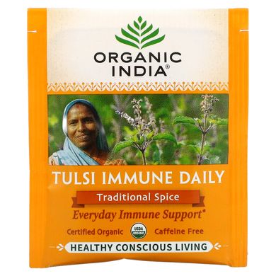 Organic India, Tulsi Immune Daily, традиционные специи, без кофеина, 18 пакетиков для настоя, 1,27 унции (36 г) купить в Киеве и Украине