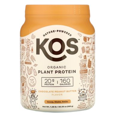 Органический растительный протеин, шоколадное арахисовое масло, Organic Plant Protein, Chocolate Peanut Butter, KOS, 583 г купить в Киеве и Украине