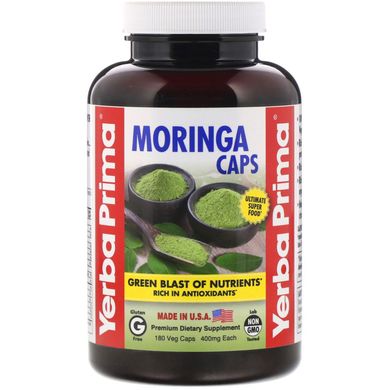 Морінга, Moringa, Yerba Prima, 400 мг, 180 вегетаріанських капсул