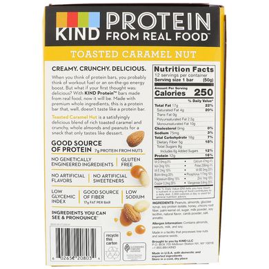 Протеїнові батончики, Смажена карамель і горіх, KIND Bars, 12 баточніков, 1,76 унц (50 г) кожен