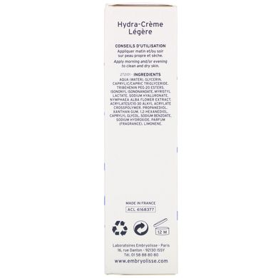 Свіжий зволожуючий догляд, Embryolisse, Hydra-Cream Light, 40 мл