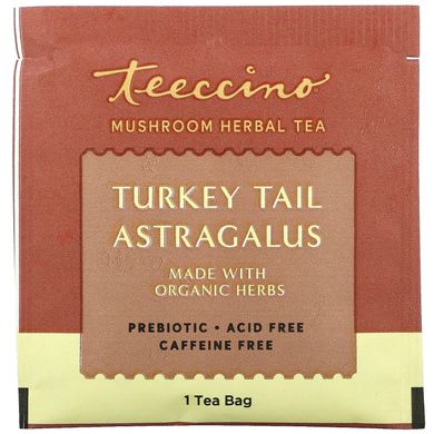 Teeccino, Трав'яний чай з грибами, астрагал із хвоста індички, 10 чайних пакетиків, 2,12 унції (60 г)
