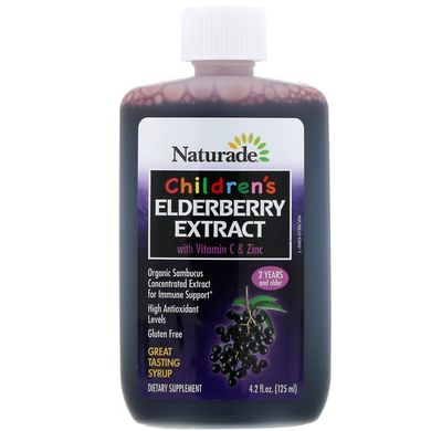 Дитячий екстракт бузини з вітаміном С і цинком, Children's Elderberry Extract with Vitamin C,Zinc, Naturade, 125 мл