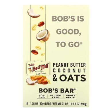 Арахисовое масло с кокосом и овсом, Bob's Red Mill, 12 батончиков, 1,76 унции (50 г) каждый купить в Киеве и Украине