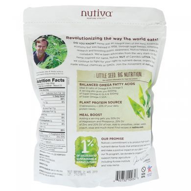 Органическая конопля, сырая, очищенная, Nutiva, 24 унц. (680 г) купить в Киеве и Украине