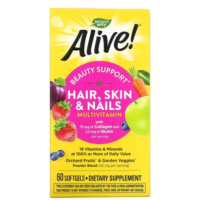 Alive, Мультивітаміни для волосся, шкіри і нігтів, зі смаком полуниці, Nature's Way, 60 капсул