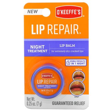 O'Keeffe's, Відновлення губ, нічний догляд, бальзам для губ, 0,25 унції (7 г)