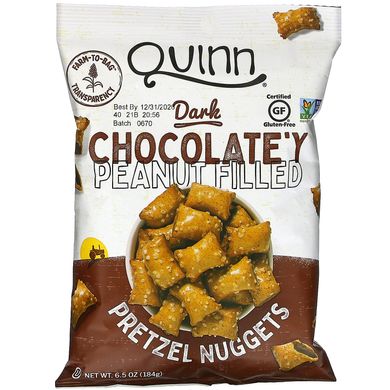 Кренделі з начинкою з темного шоколаду з арахісом, Pretzels, Dark Chocolate'y Peanut Filled, Quinn Popcorn, 184 г
