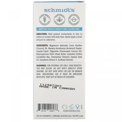 Натуральний дезодорант, для чутливої ​​шкіри, без ароматизаторів, Schmidt's Naturals, 92 г