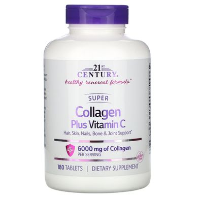 Супер колаген + вітамін С, 21st Century, 6000 мг, 180 таблеток