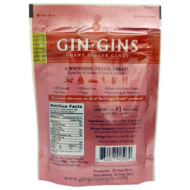 Gin · Gins, жувальний імбирне печиво, пряне яблуко, The Ginger People, 3 унції (84 г)