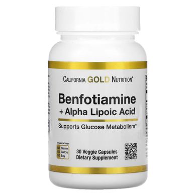 Бенфотіамін та альфа-ліпоєва кислота California Gold Nutrition (Benfotiamine + Alpha Lipoic Acid) 30 вегетаріанських капсул