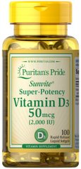 Вітамін Д3 Puritan's Pride (Vitamin D3) 2000 МО 100 капсул