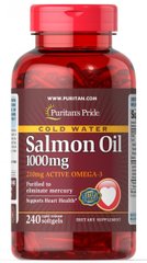 Жир лосося 210 мг активного Омега-3 Puritan's Pride (Salmon oil) 1000 мг 240 капсул купить в Киеве и Украине