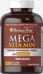 Мега Вита Мин ™ Мультивитамин для пожилых людей, Mega Vita Min™ Multivitamin for Seniors Timed Release, Puritan's Pride, 250 таблеток купить в Киеве и Украине
