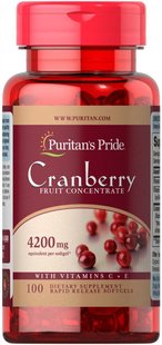 Клюква фруктовый концентрат с витамином C и E Puritan's Pride (Cranberry Fruit Concentrate with C & E) 4200 мг 100 капсул купить в Киеве и Украине