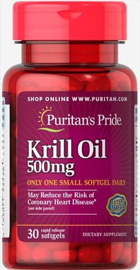Червона олія криля, Red Krill Oil Active Omega-3, Puritan's Pride, 500 мг, 30 капсул