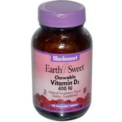 Вітамін Д3 зі смаком малини Bluebonnet Nutrition (Vitamin D3) 400 МО 90 жувальних таблеток