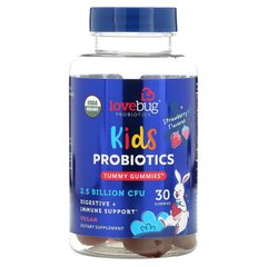 LoveBug Probiotics, Детские пробиотики, жевательные конфеты для живота, клубника, 2,5 миллиарда КОЕ, 30 жевательных конфет купить в Киеве и Украине