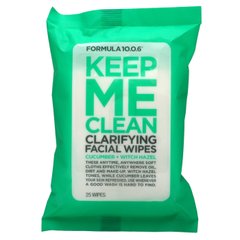 Formula 10.0.6, Keep Me Clean, серветки для обличчя, що очищають, огірок + гамамеліс, 25 серветок