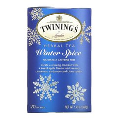 Травяной чай, Winter Spice, естественным образом не содержит кофеин, Twinings, 20 чайных пакетиков, 1,41 унций (40 г) купить в Киеве и Украине