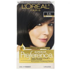 Фарба для волосся Superior Preference з технологією проти вимивання кольору і системою надання сяйва, натуральний, м'який чорний 3, L'Oreal, на 1 застосування