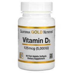 Витамин Д3 California Gold Nutrition (Vitamin D3) 5000 МЕ 90 рыбных желатиновых капсул купить в Киеве и Украине