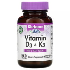 Витамины Д3 и K2 Bluebonnet Nutrition (Vitamins D3 & K2) 60 вегетарианских капсул купить в Киеве и Украине