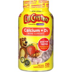 Кальцій з вітаміном Д3 для дітей зі смаком вишня-апельсин-полуниця L'il Critters (Calcium+D3 Bone Support) 110 мг/220 МО 150 жувальних цукерок